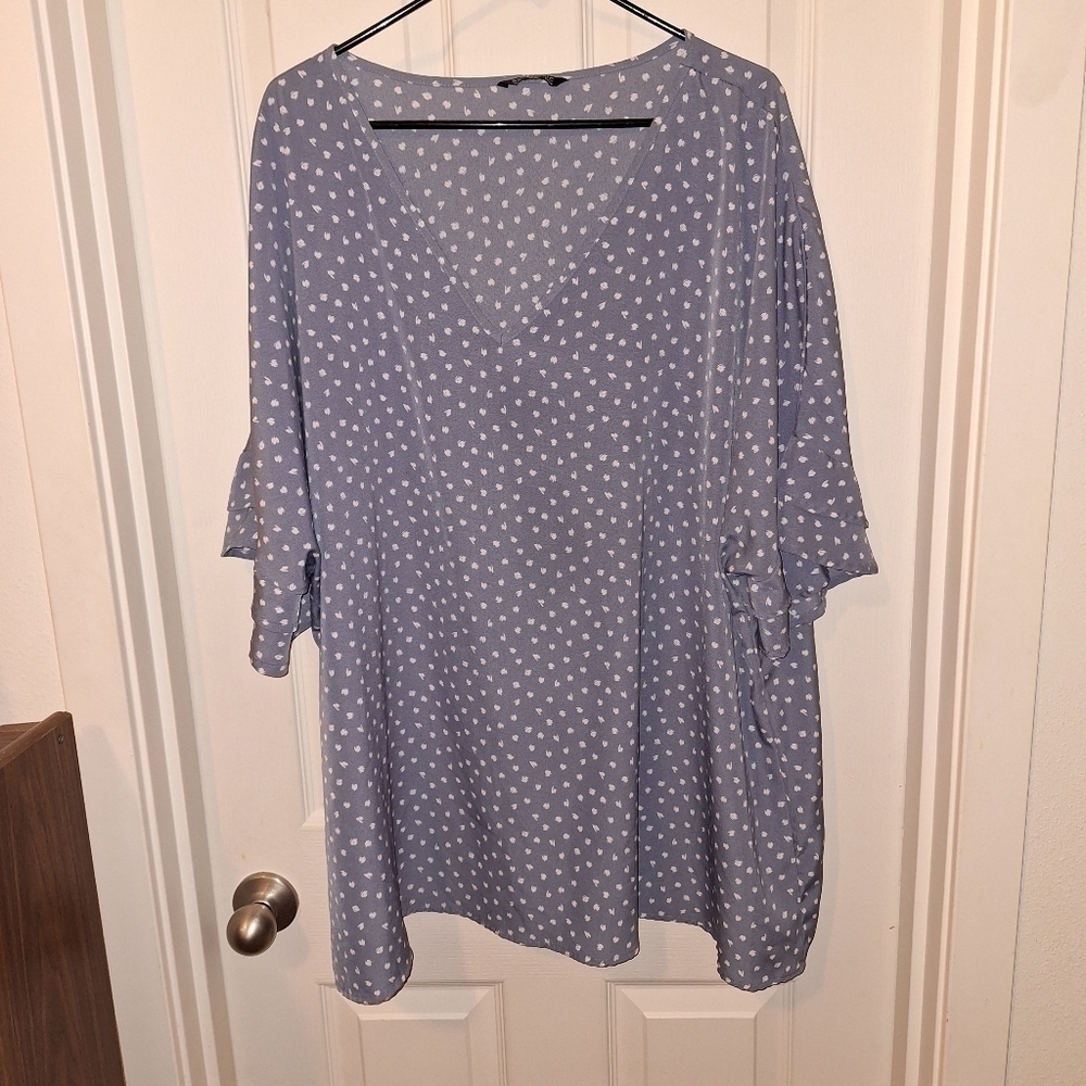 Bloom Chic Blue White Plus Size Peasant Blouse